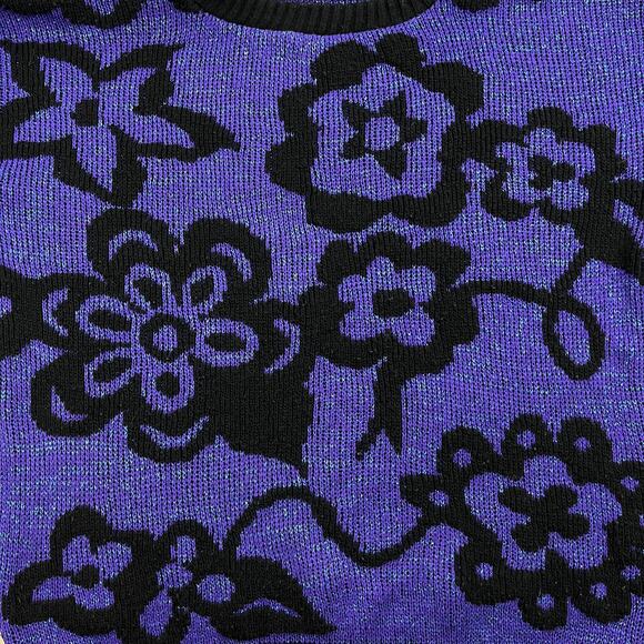 Vintage Flower Art Sweater Adult Small Purple Black Knit Floral Hippie Abstract - Picture 3 of 9